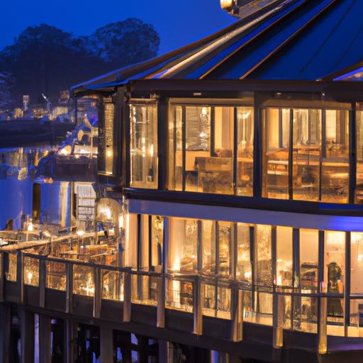 Indulging in a romantic dinner by the riverside, illuminated by the sparkling lights of London.